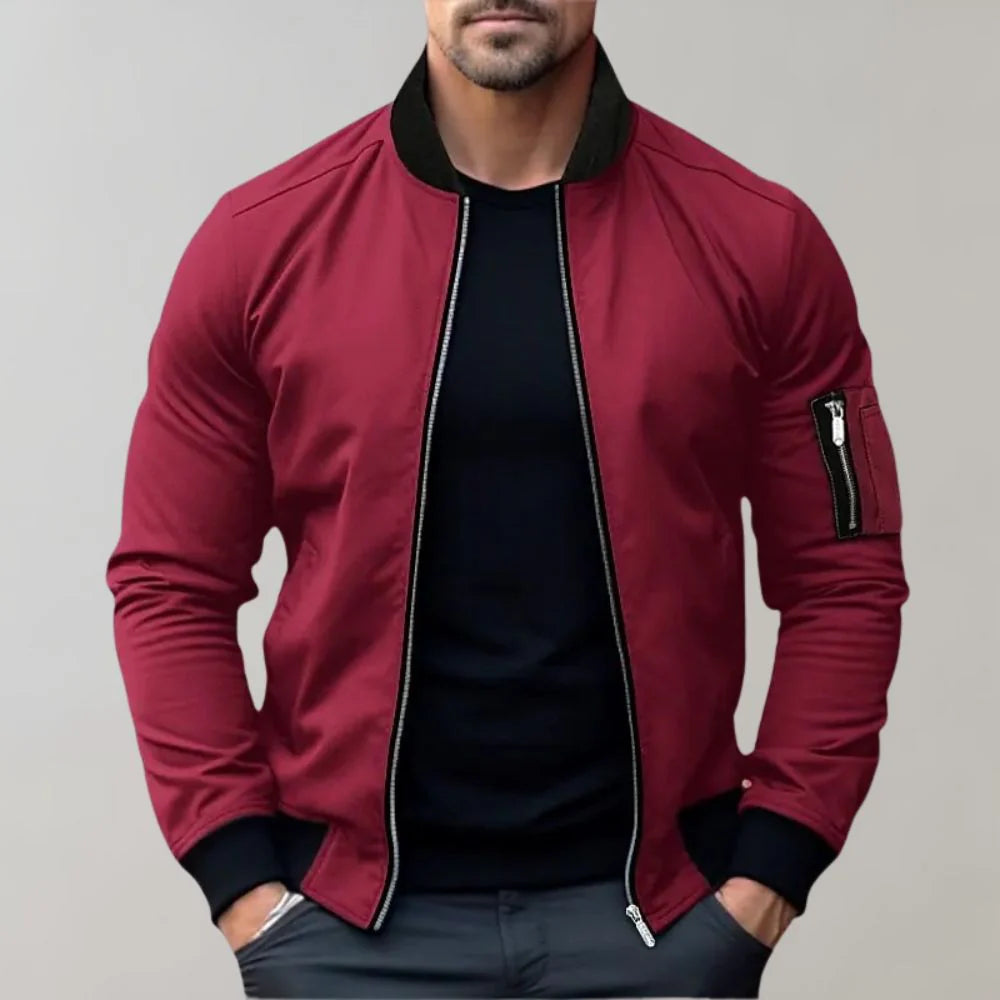 Blouson Aviateur Zippé Pour Homme, Coupe Ajustée, Avec Poches