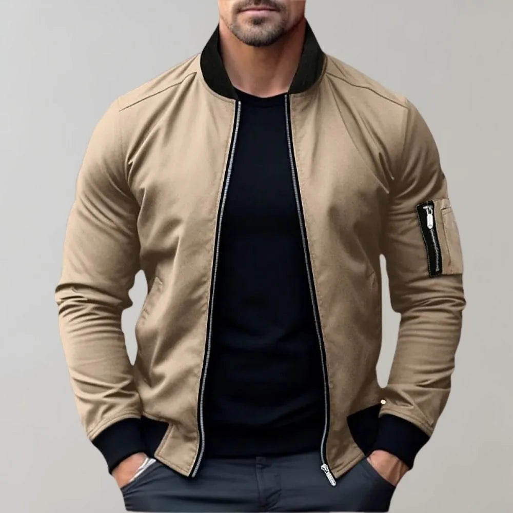 Blouson Aviateur Zippé Pour Homme, Coupe Ajustée, Avec Poches