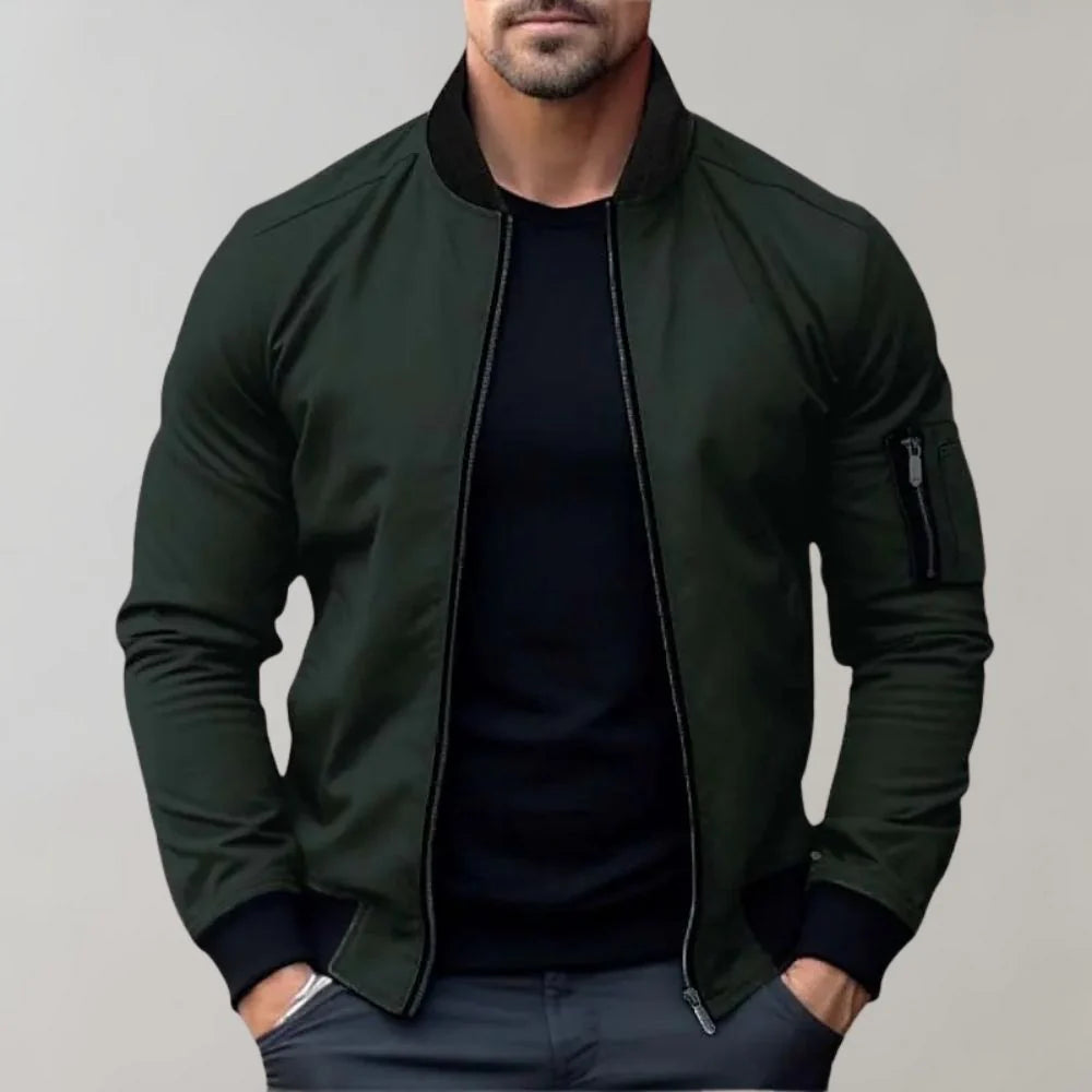 Blouson Aviateur Zippé Pour Homme, Coupe Ajustée, Avec Poches