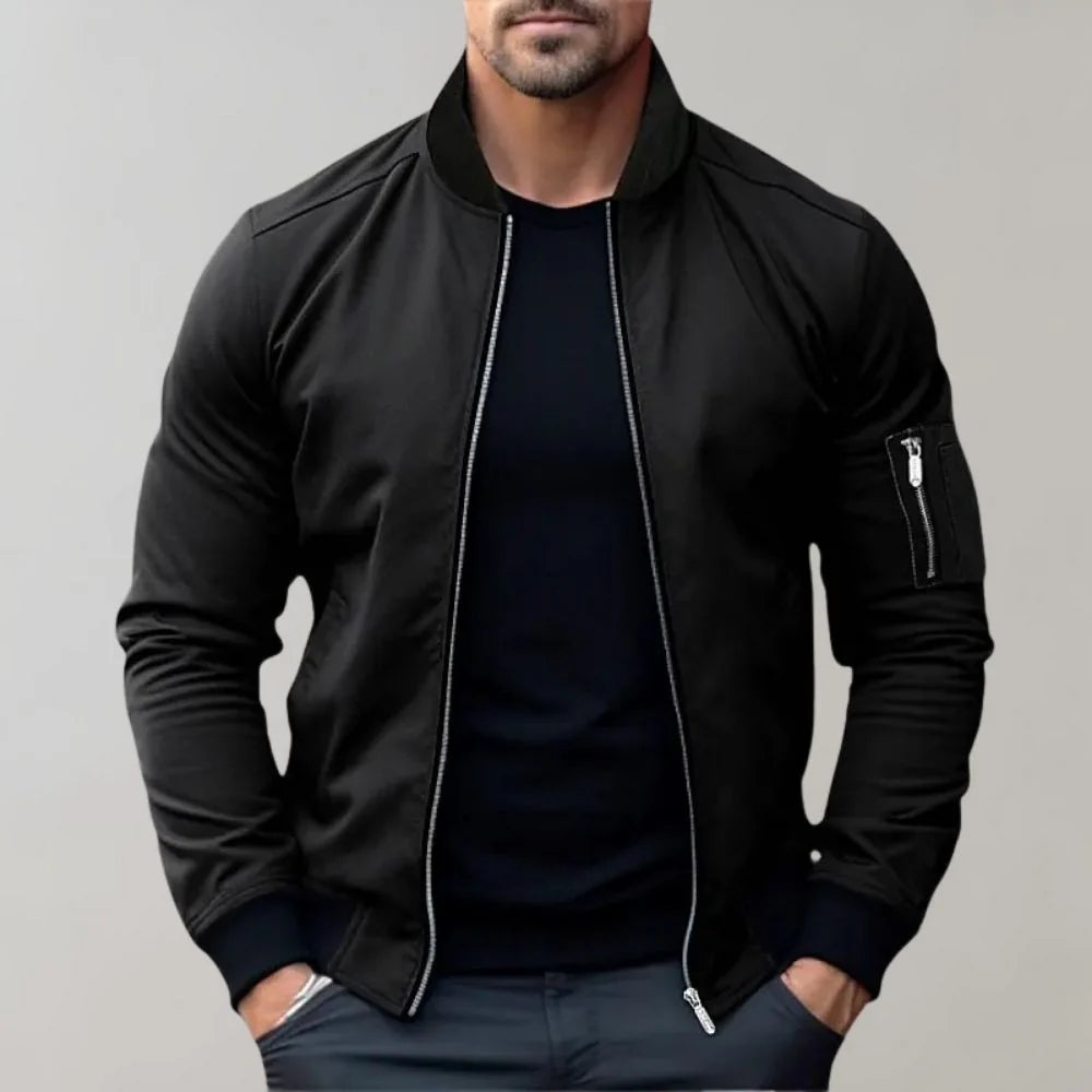Blouson Aviateur Zippé Pour Homme, Coupe Ajustée, Avec Poches