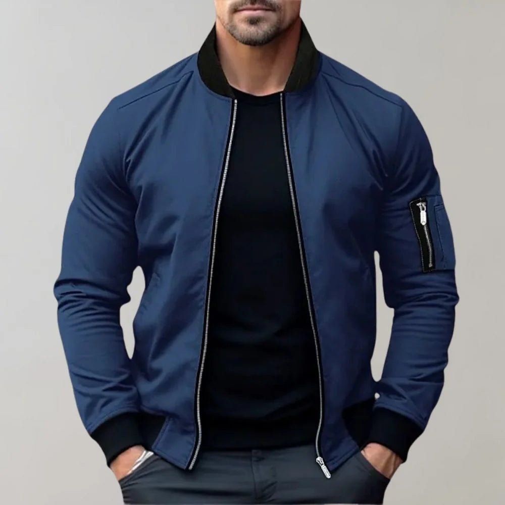 Blouson Aviateur Zippé Pour Homme, Coupe Ajustée, Avec Poches
